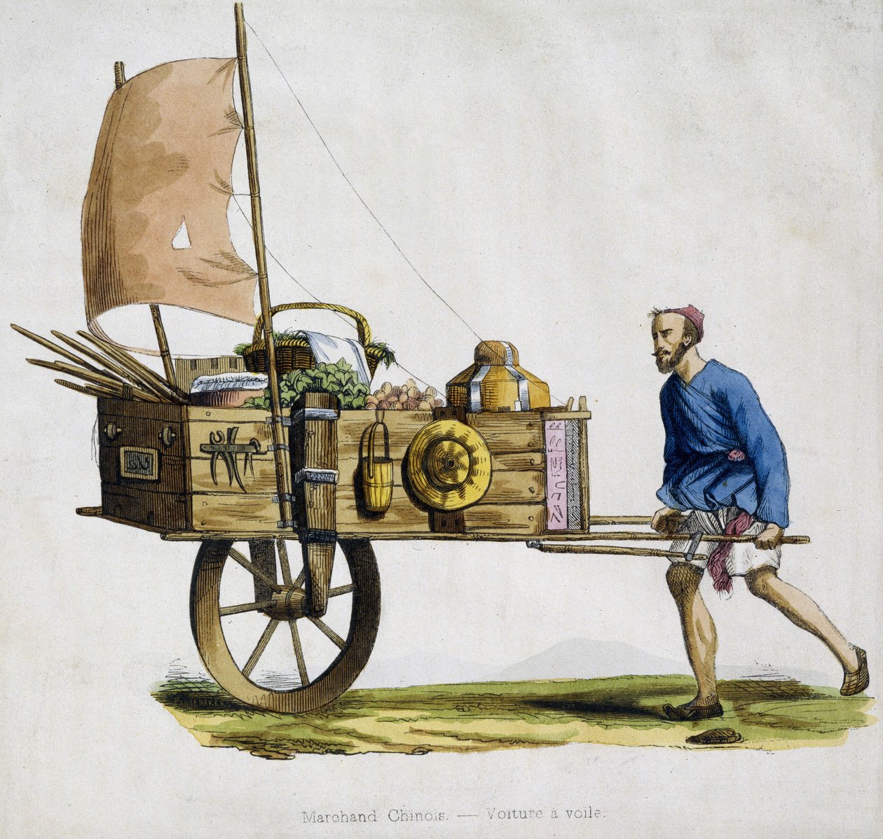 Mercante cinese e il suo carretto a vela da Unknown artist
