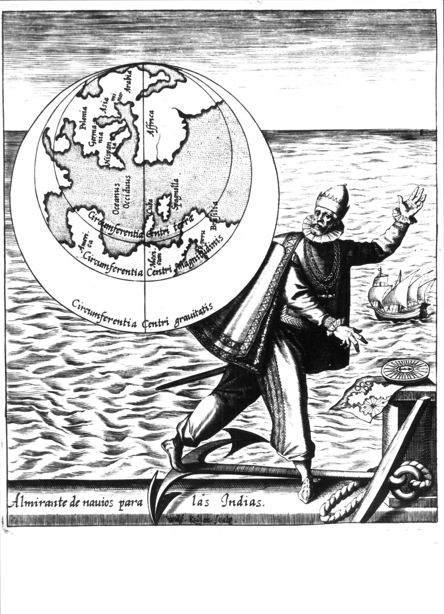 Cristoforo Colombo in "Nova Tipus Transacto Navigatio Novi Orbi" di Philoponus Honorius da Unknown artist