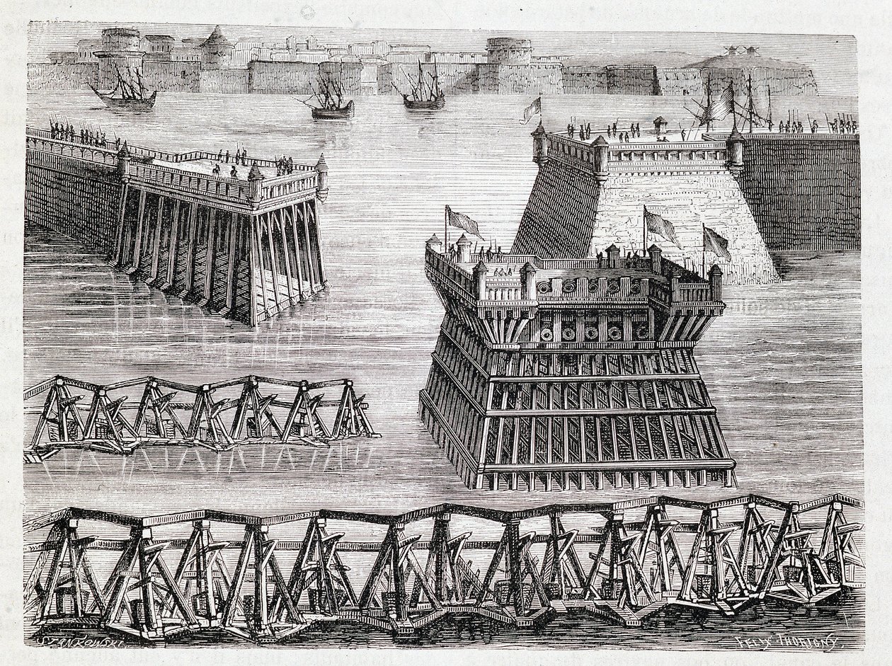 Castello di Argencourt e ingresso alla diga di La Rochelle (assedio di La Rochelle) da Unknown artist