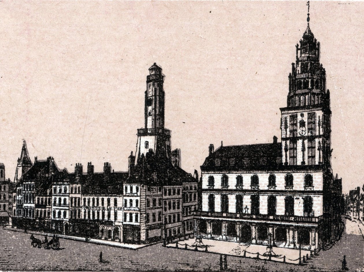 Città di Calais: vecchio faro e municipio in "Il mondo illustra 168 vedute" Non datato (fine XIX secolo) da Unknown artist
