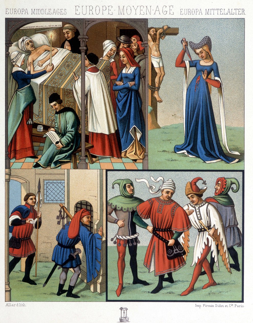 Costumi civili nel Medioevo dal XIV al XV secolo. In "Il costume storico" di A. Racquet da Unknown artist