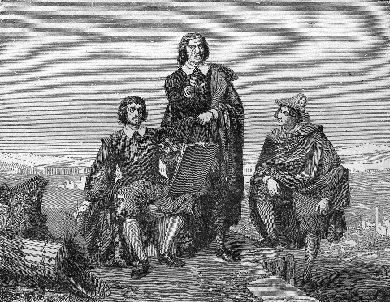 Claude Lorrain, Nicolas Poussin e Gaspard Dughet (il Guaspre Poussin) nella regione romana. Incisione del XIX secolo. da Unknown artist