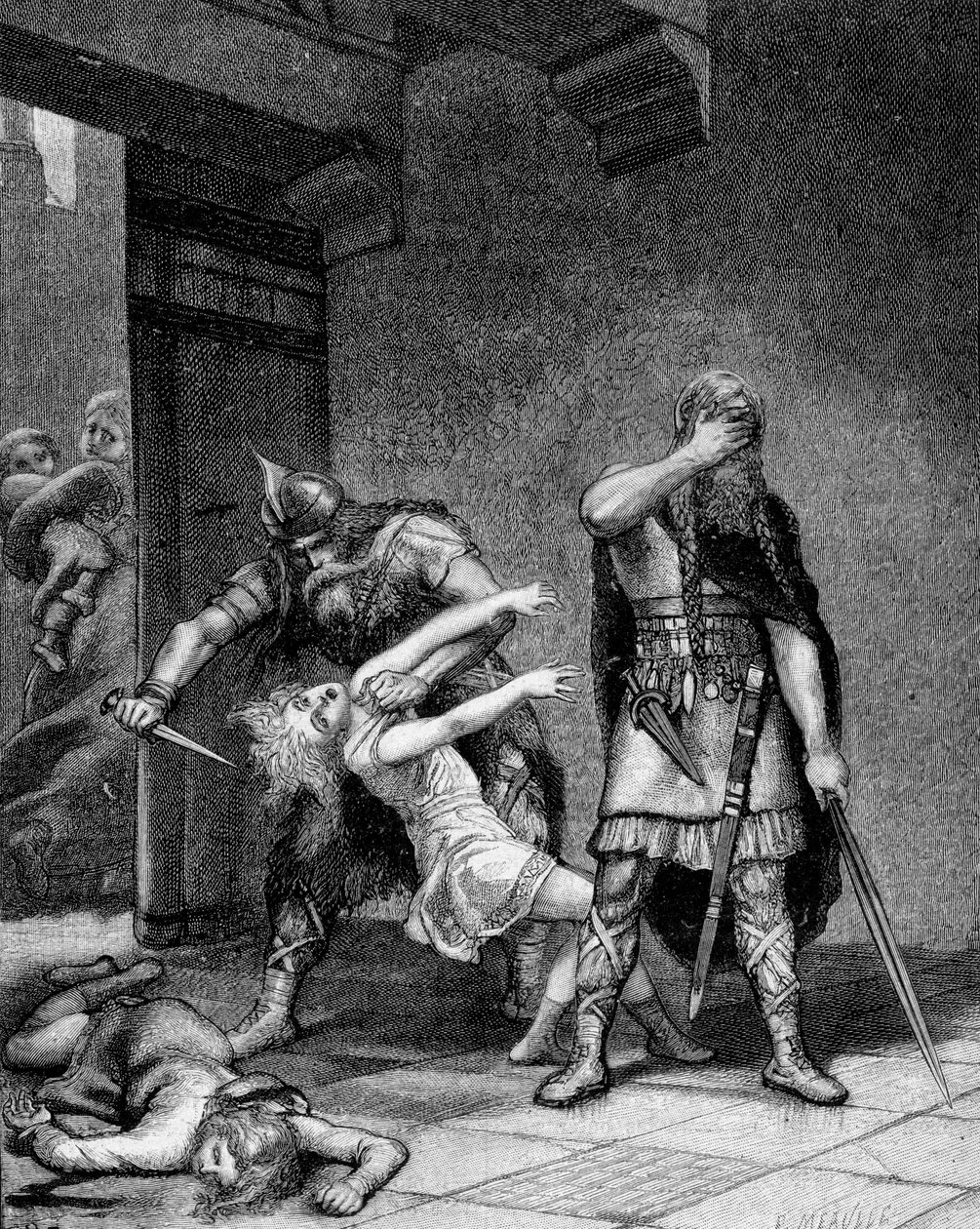 Clotario I (ca. 497-561) e Childeberto I, re franchi, uccisero due figli del loro fratello Clodomiro (495-524) da Unknown artist