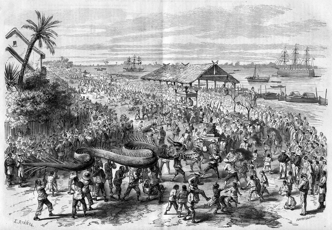 Cocincina: processione annuale del drago organizzata dalla congregazione di Saigon nel 1865 da Unknown artist