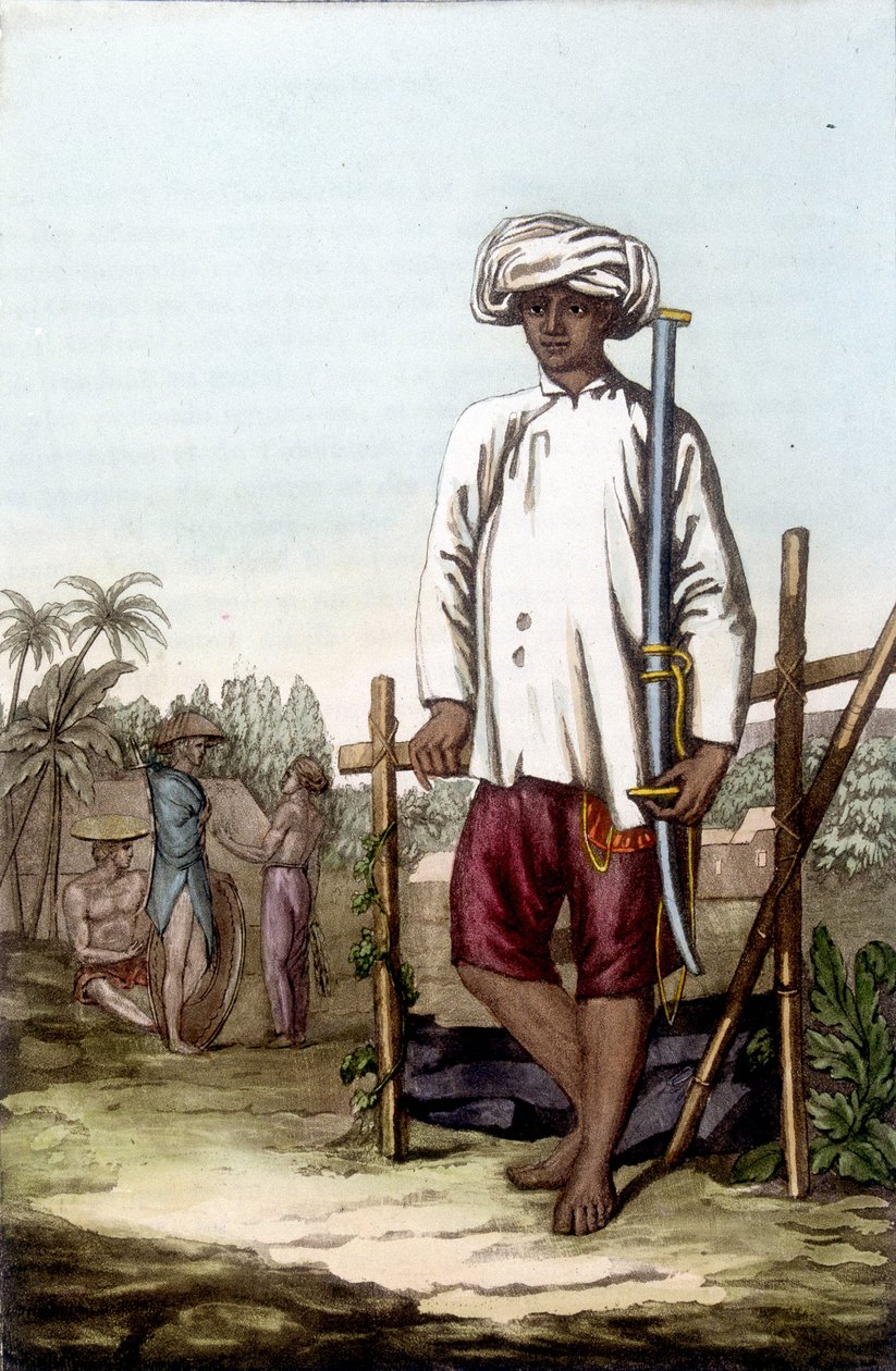 Soldato cochinchinese. Bibliothèque des arts décoratifs de Paris “Le costume ancien et moderne” da Unknown artist