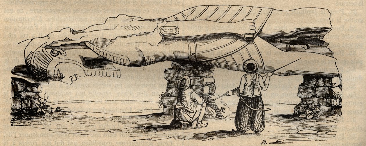 Colosso di Ramses II trovato nel 1820, vicino alla porta sud del tempio di Ptah, dall