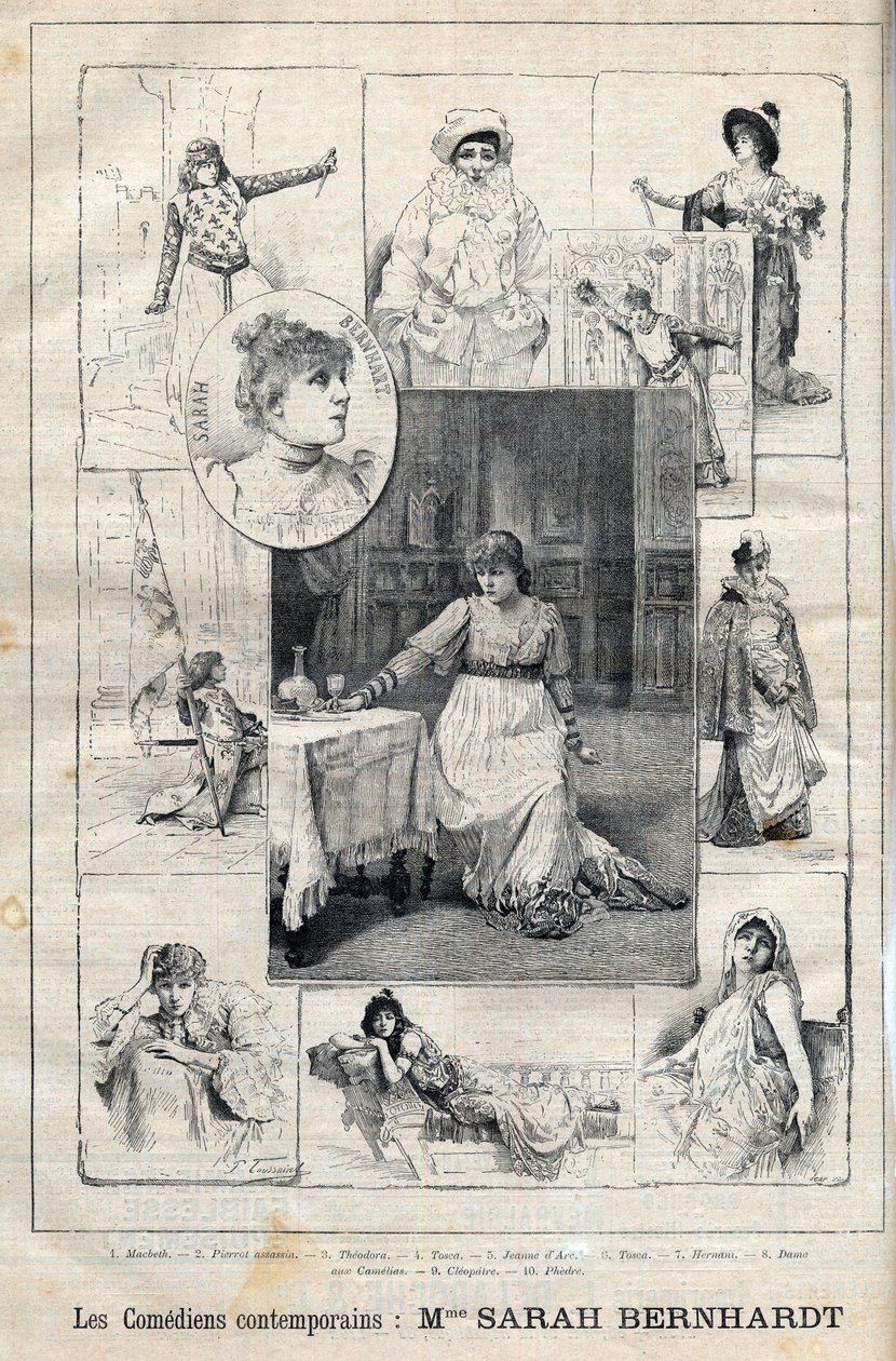 Comica Sarah Bernhardt (1844-1923) in Macbeth - Pierrot assassino - Teodora - Tosca - Giovanna d