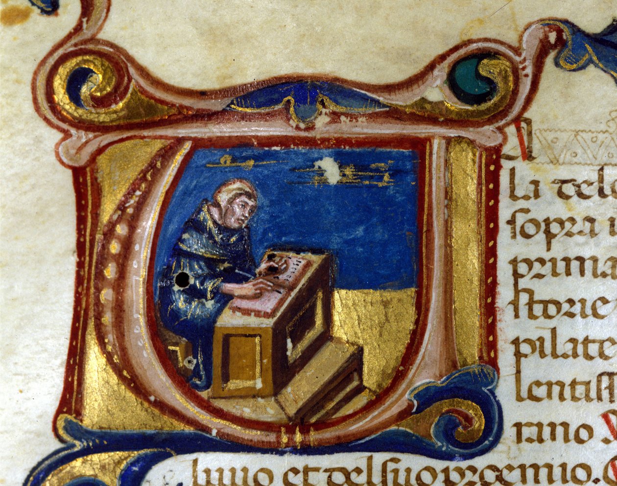 Monaco copista nel suo scriptorium, miniatura da Unknown artist