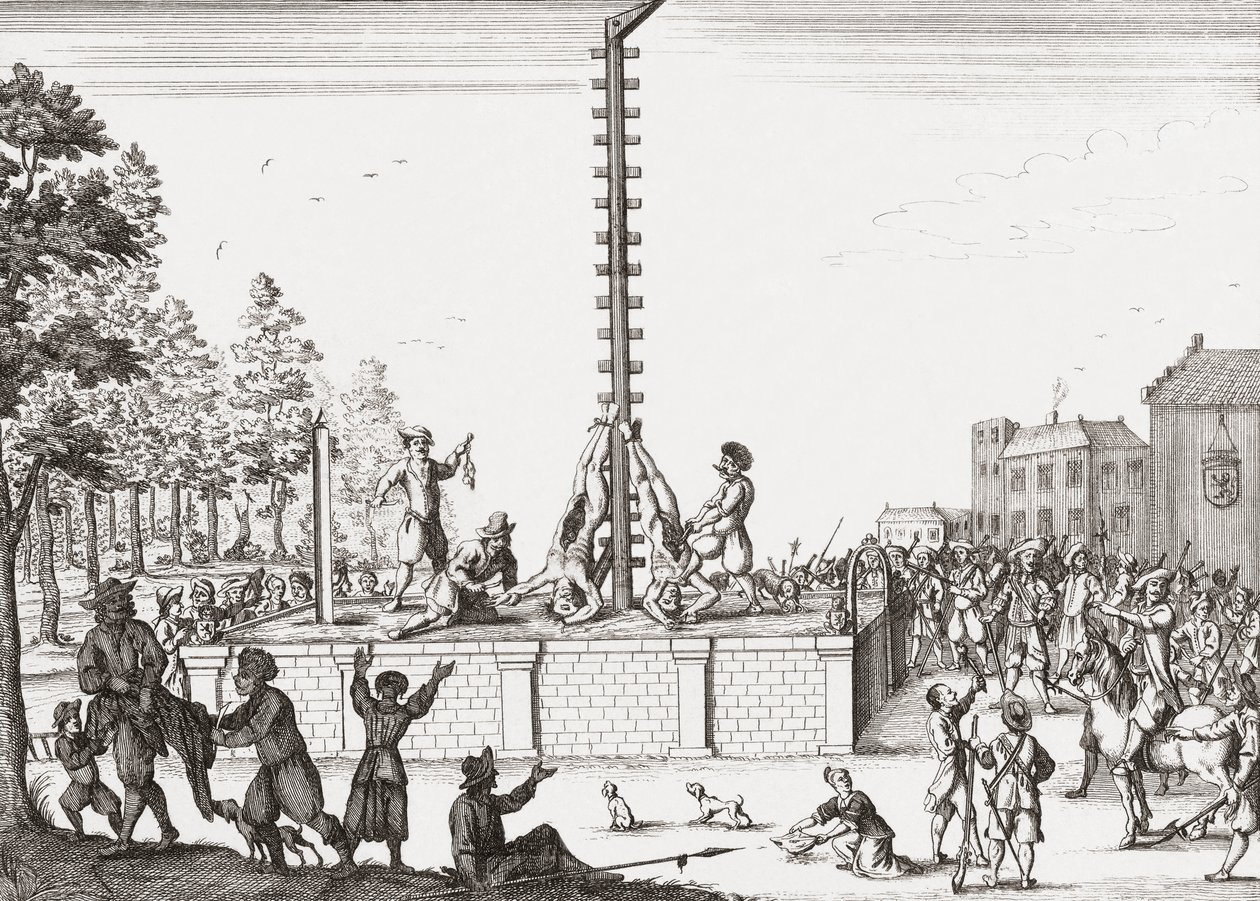 Cadaveri di Johan e Cornelis de Witt appesi alla forca. da Unknown artist
