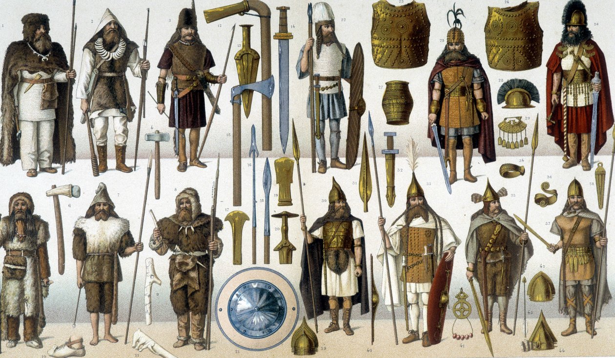 Costumi, armature e armi dei guerrieri barbari da Unknown artist