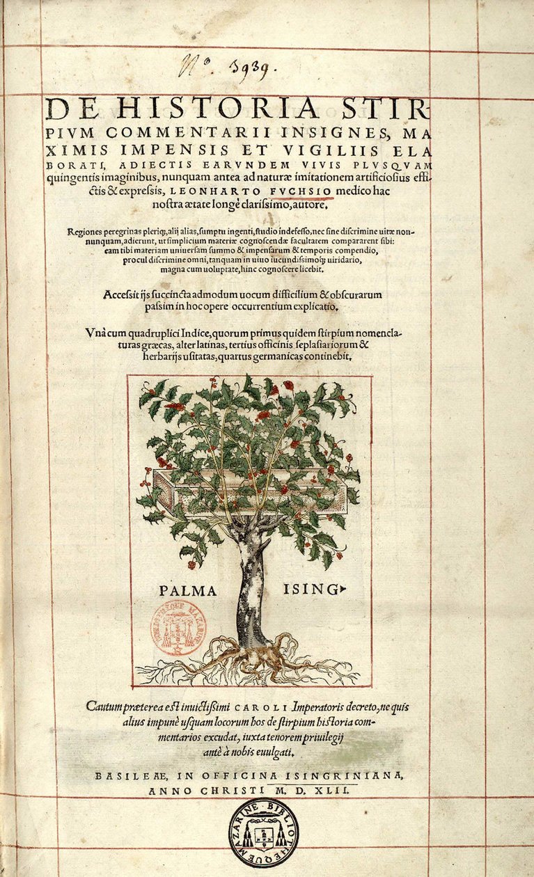 Pagina di copertina "De Historia Stirpium commentarii badges..." di Leonhart Fuchs da Unknown artist