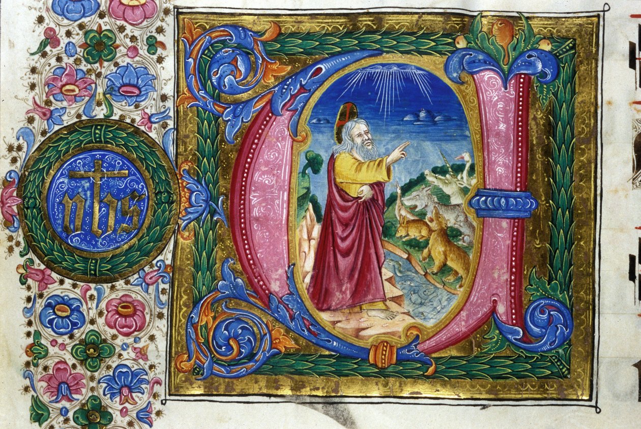 Creazione: Dio davanti alle creature della Terra. Manoscritto del XV secolo. Bibl. Nazionale Braidense, Milano da Unknown artist