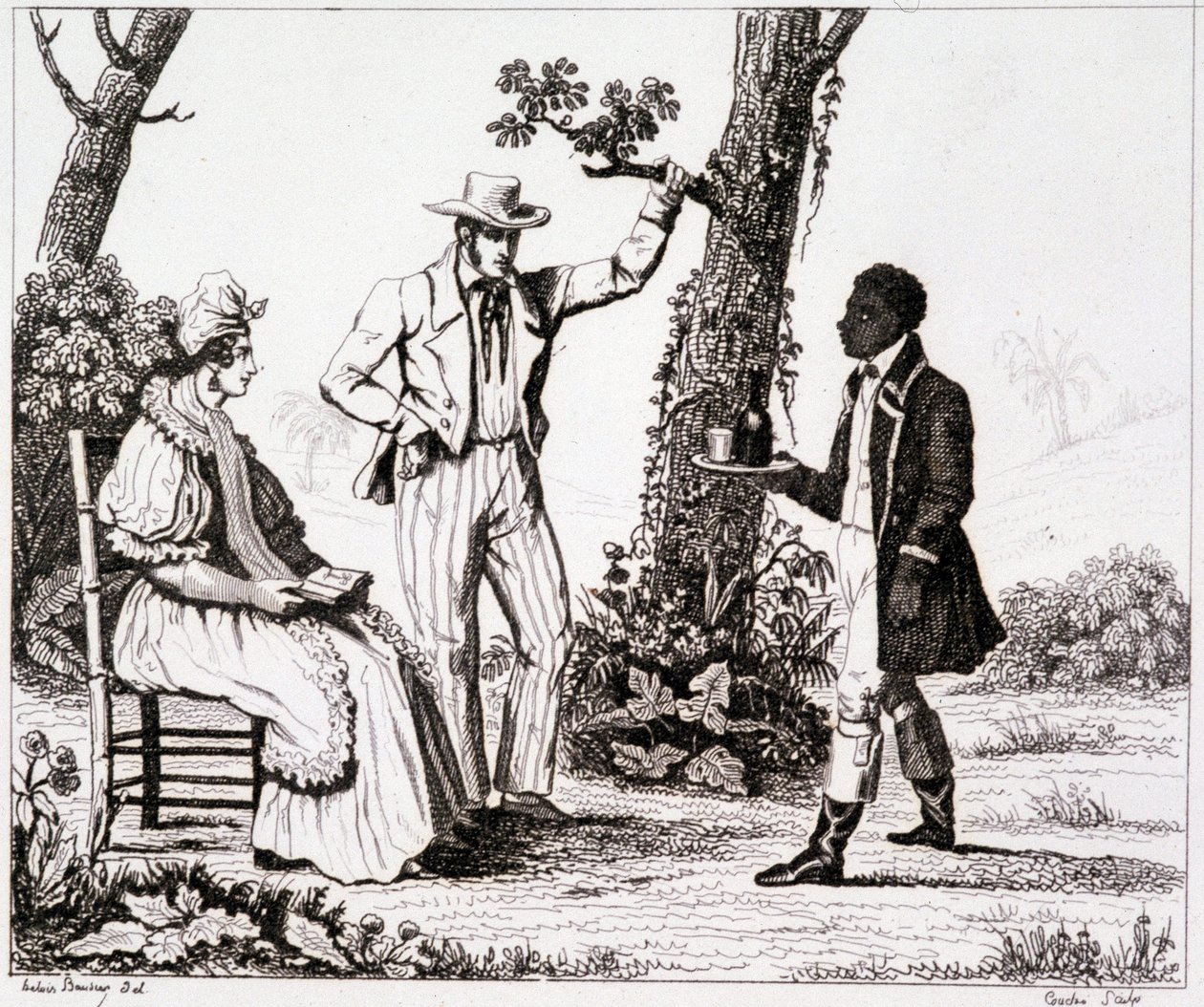 Creolo della Martinica (servo nero e una coppia di bianchi) - in "Francia pittoresca", T.III da Unknown artist