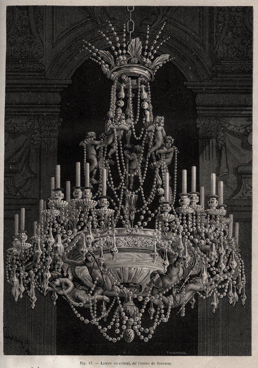Lampadario di cristallo dalla fabbrica di Baccarat - incisione in 