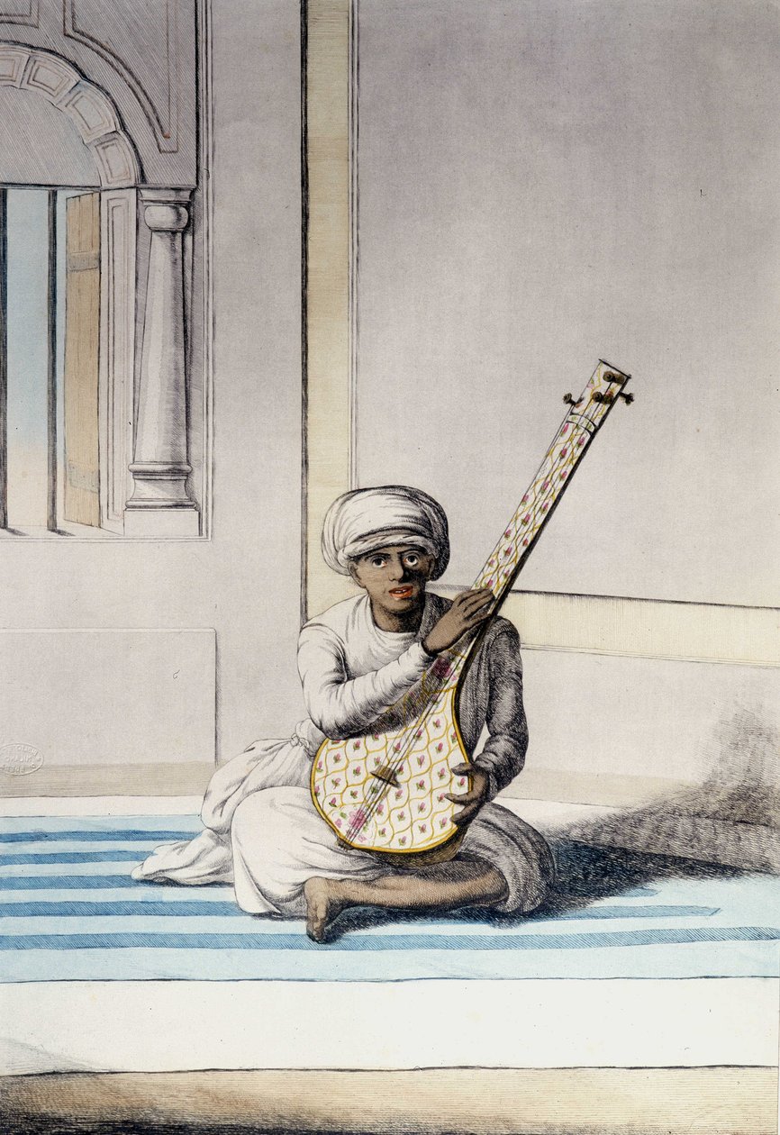 Musicista che suona il Thambourah (Tamboura), strumento tradizionale dell
