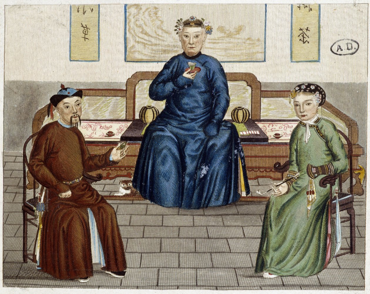 Vita quotidiana dei cinesi: tè e tabacco - incisione da Unknown artist
