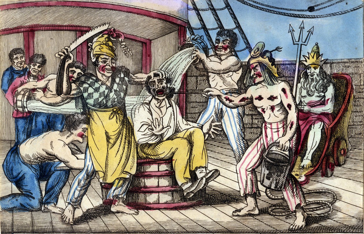 Vita quotidiana a bordo delle navi da guerra: scena di iniziazione durante il passaggio dell