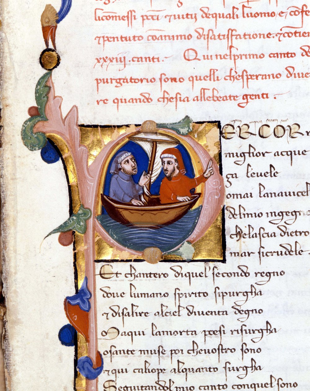 Dante Alighieri: Divina Commedia incipit del Purgatorio. Dante e Virgilio. Manoscritto del XIV secolo. Milano, Biblioteca Trivulziana da Unknown artist