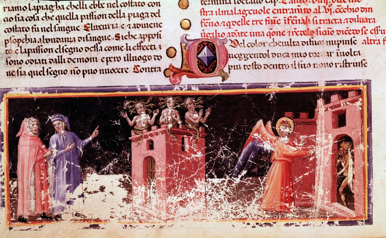 Dante e Virgilio alla porta di Dite controllata dalle furie (canto 9 dell