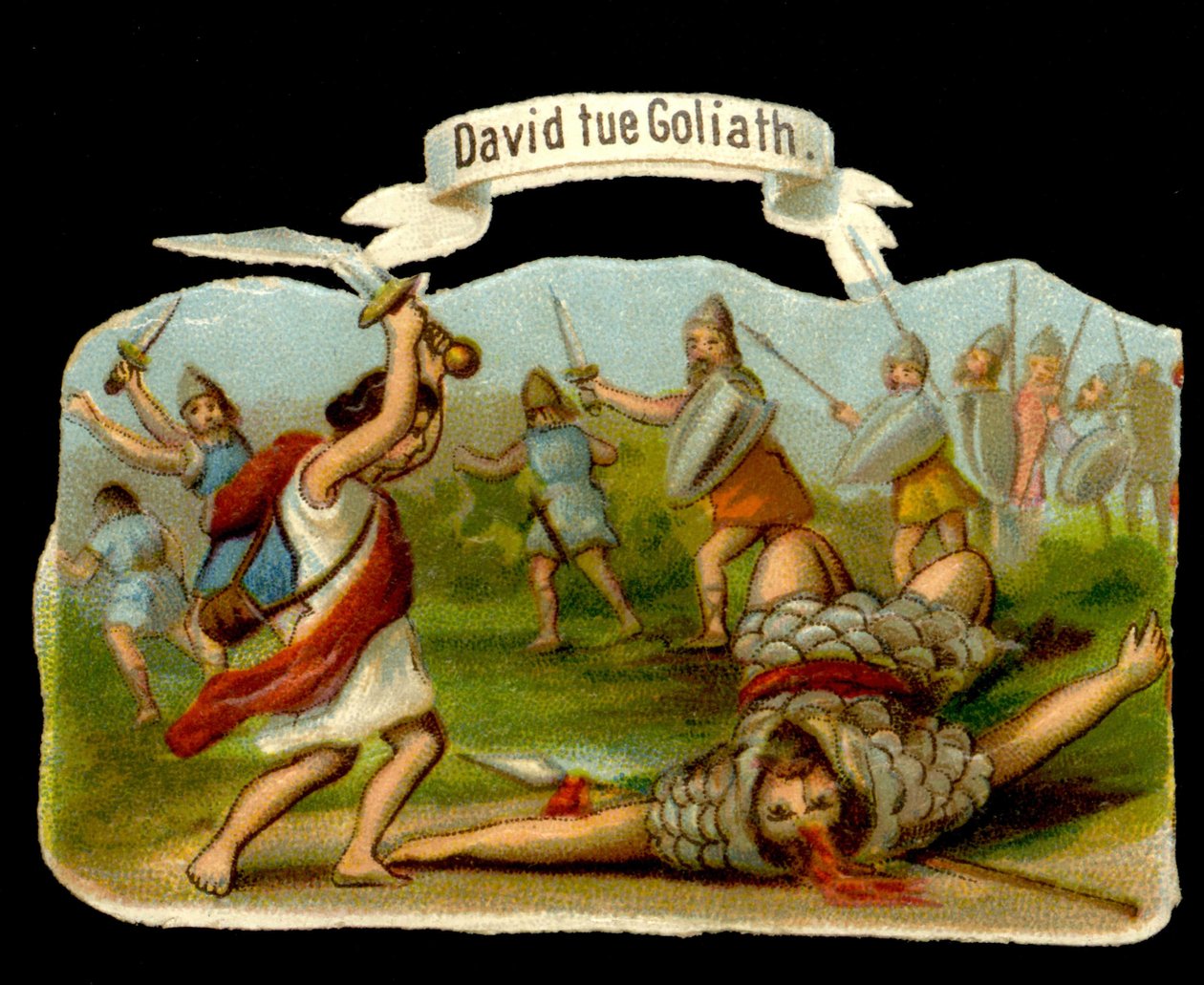 Davide e Golia: Davide uccide Golia con la sua spada. Cromolitografia del XIX secolo da Unknown artist