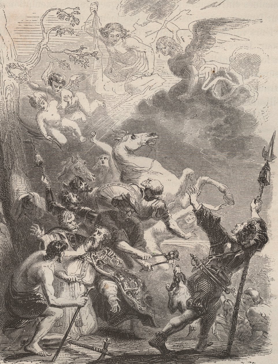 Morte di San Livino il Grande (Livin, o Lebwin, o Livinus) evangelizzatore delle Fiandre, martirio nel 657/663. Incisione del 1868 in “Histoire de Belgique” di Theodore Juste (1818-1888). Collezione privata da Unknown artist