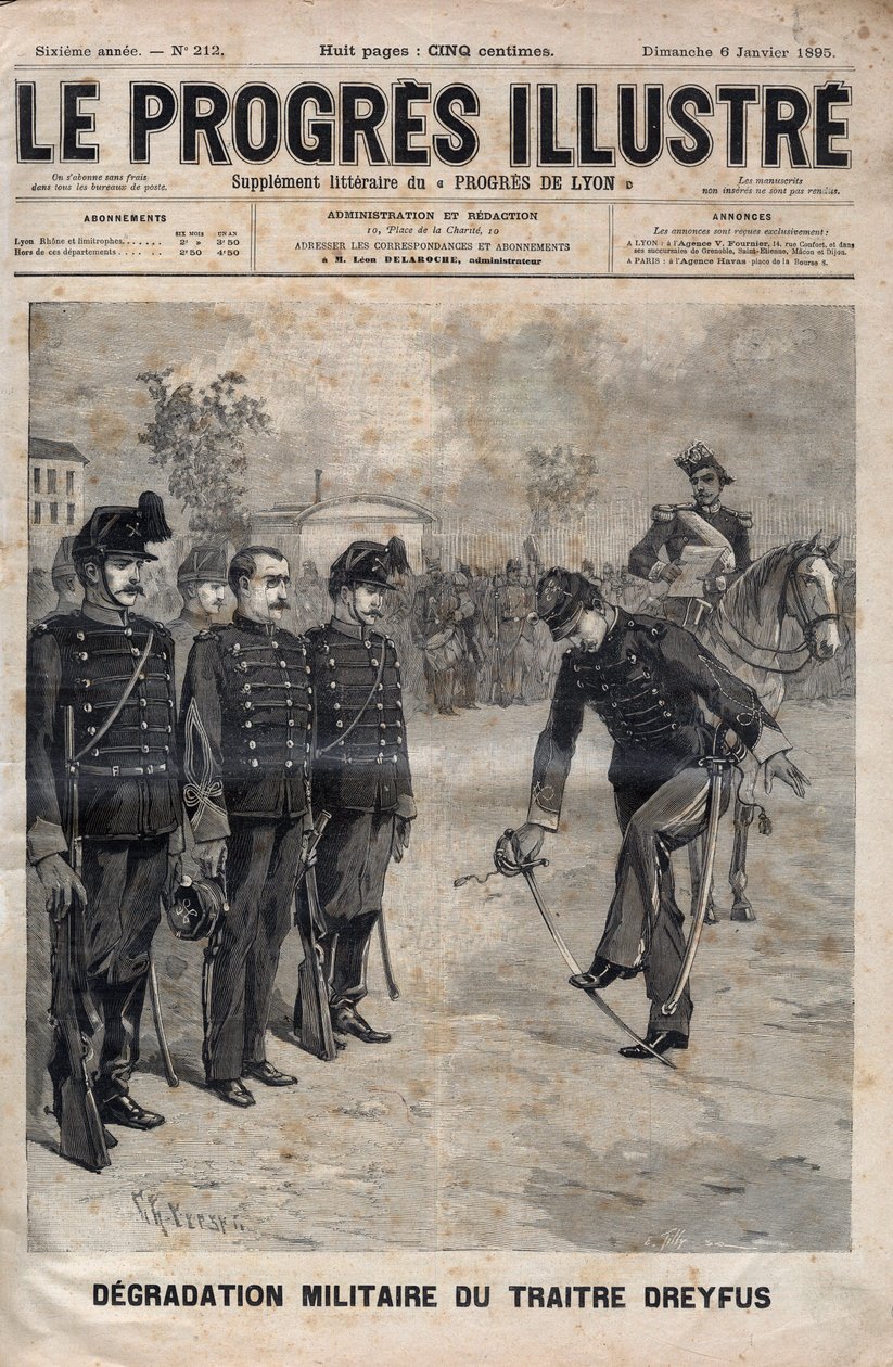 Degradazione di Alfred Dreyfus - Caso Dreyfus: La degradazione di Alfred Dreyfus nel cortile della Scuola Militare, Parigi, 5 gennaio 1895 - Incisione in 