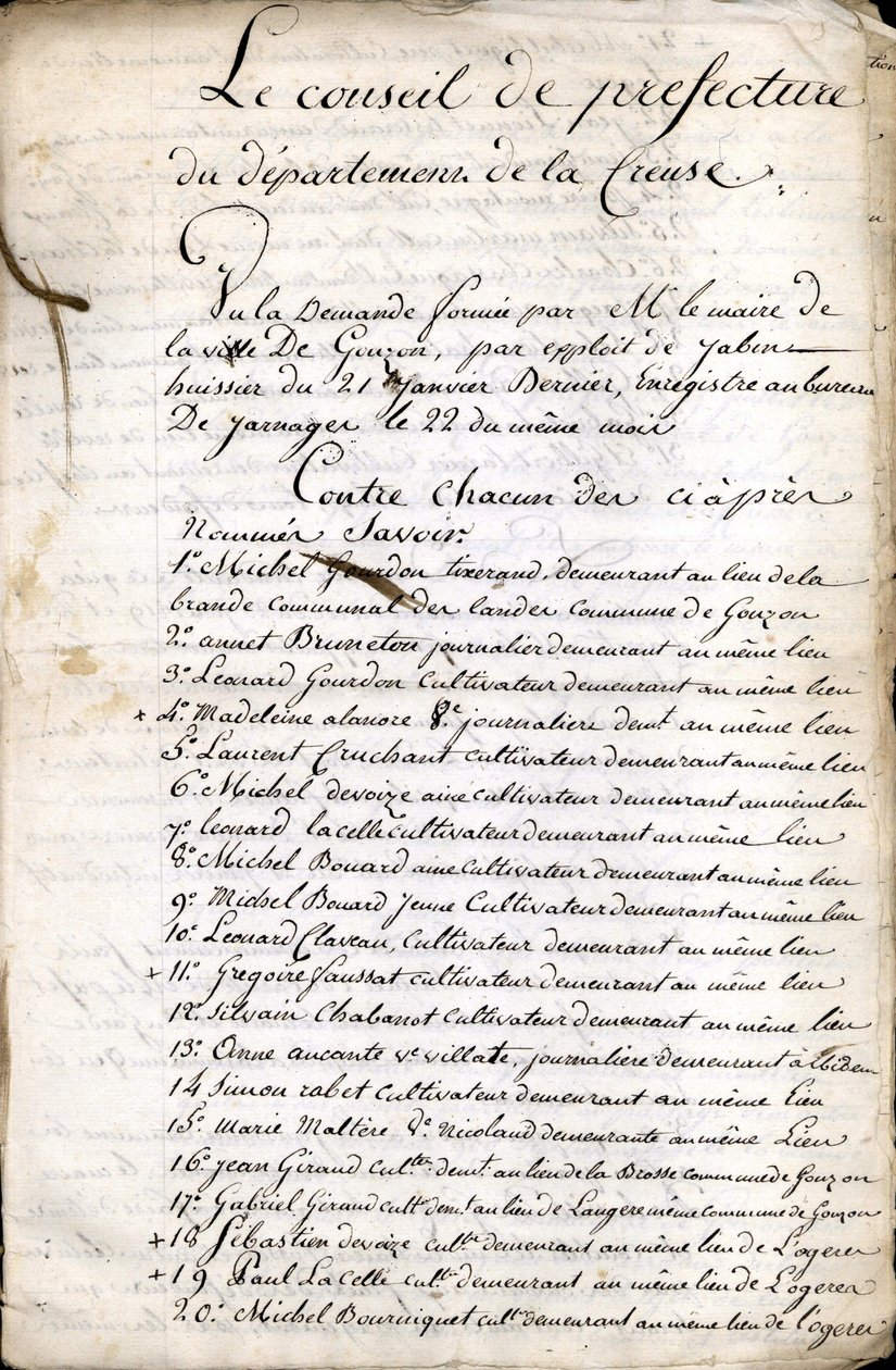 Deliberazione del Consiglio di Prefettura di Guéret (Creuse) del 23 aprile 1823 da Unknown artist