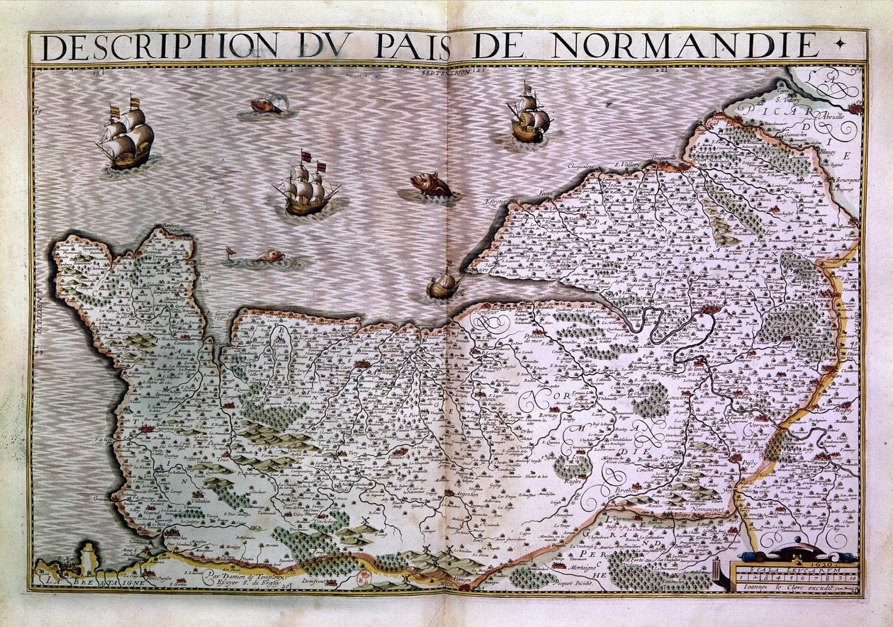Descrizione del paese di Normandia. Mappa della regione della Normandia nel 1620. da Unknown artist