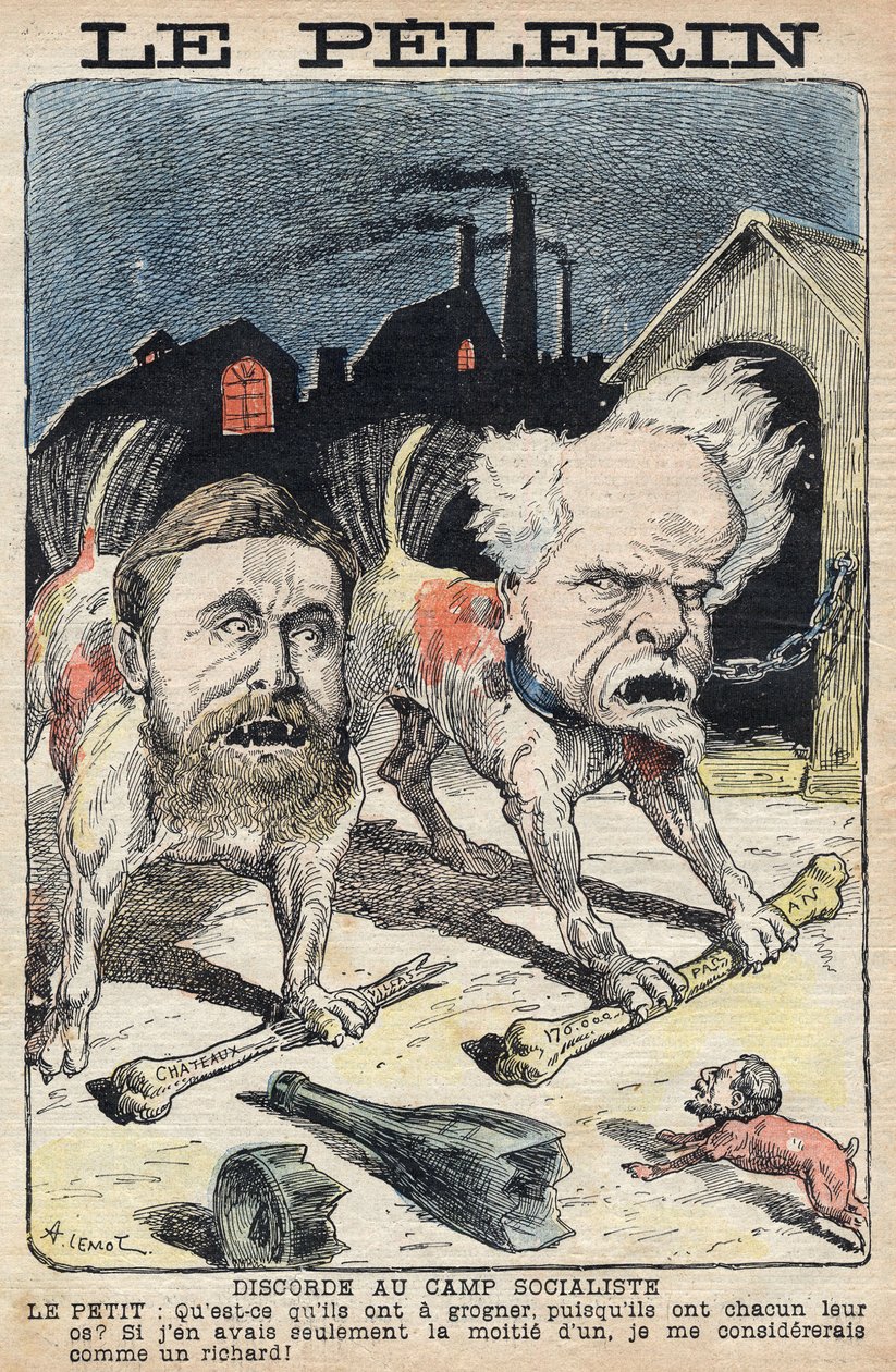 Dispute tra i socialisti Jean Jaures (1859-1914) (sinistra) e Henri Rochefort (1831-1913) (destra). Illustrazione in "Le Pelerin" del 19 giugno 1898. da Unknown artist
