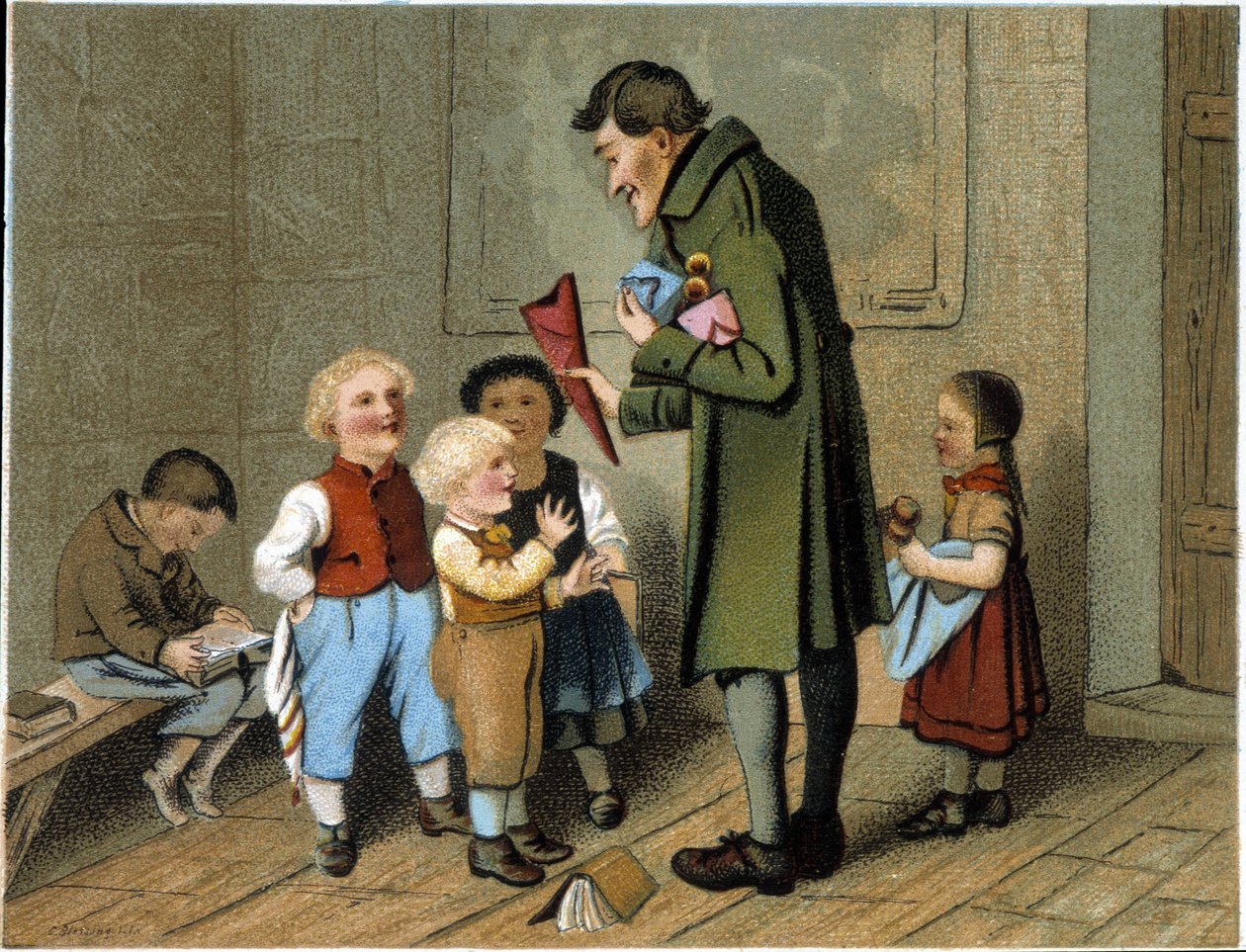 Distribuzione dei premi a scuola - cromolitografia, fine XIX secolo da Unknown artist