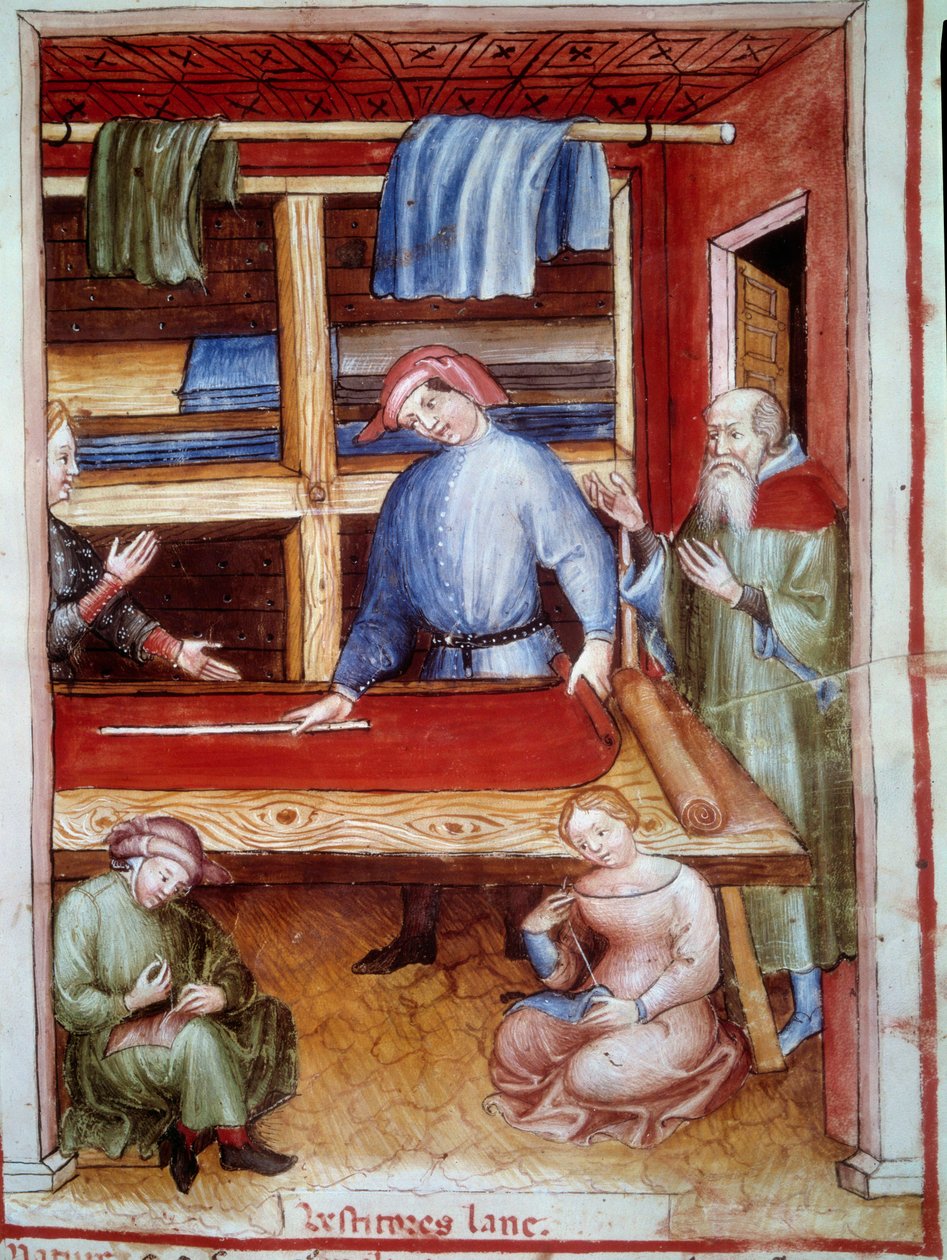 Negozio di drappi. Miniatura dal trattato di medicina e dietetica 
