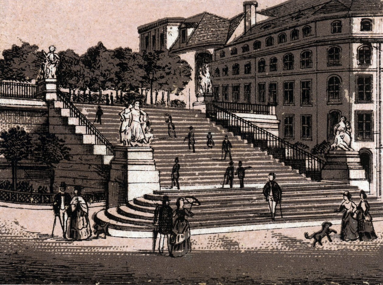 Dresda, Germania: vista della Terrazza di Brühl (Terrazza di Brühl a Dresda) in "Il mondo illustra 168 vedute" da Unknown artist