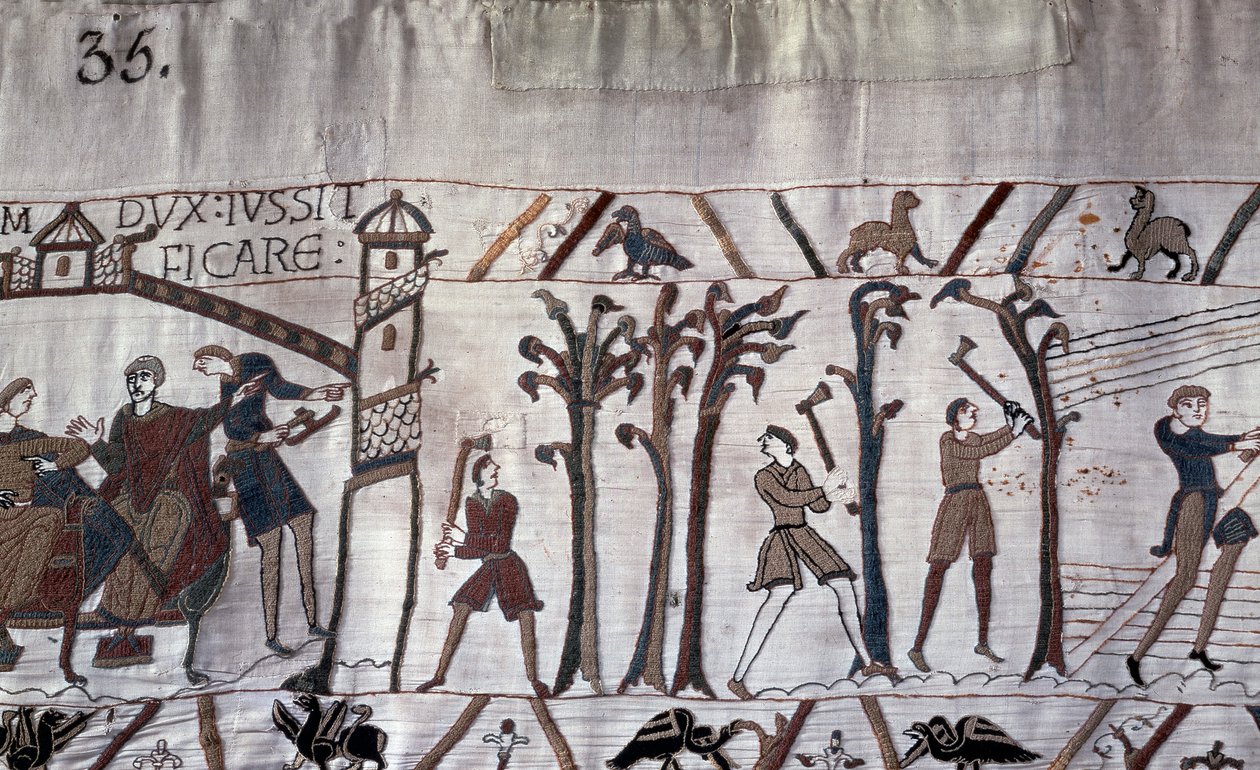 Il Duca Guglielmo ordinò la costruzione di navi, gli alberi furono abbattuti - Arazzo di Bayeux, noto come Ricamo della Regina Matilde da Unknown artist