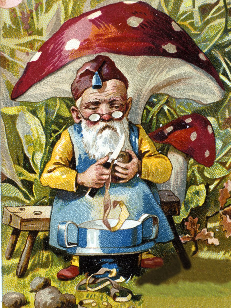 Nano o farfadet che pela patate. Cromolitografia del XIX secolo da Unknown artist