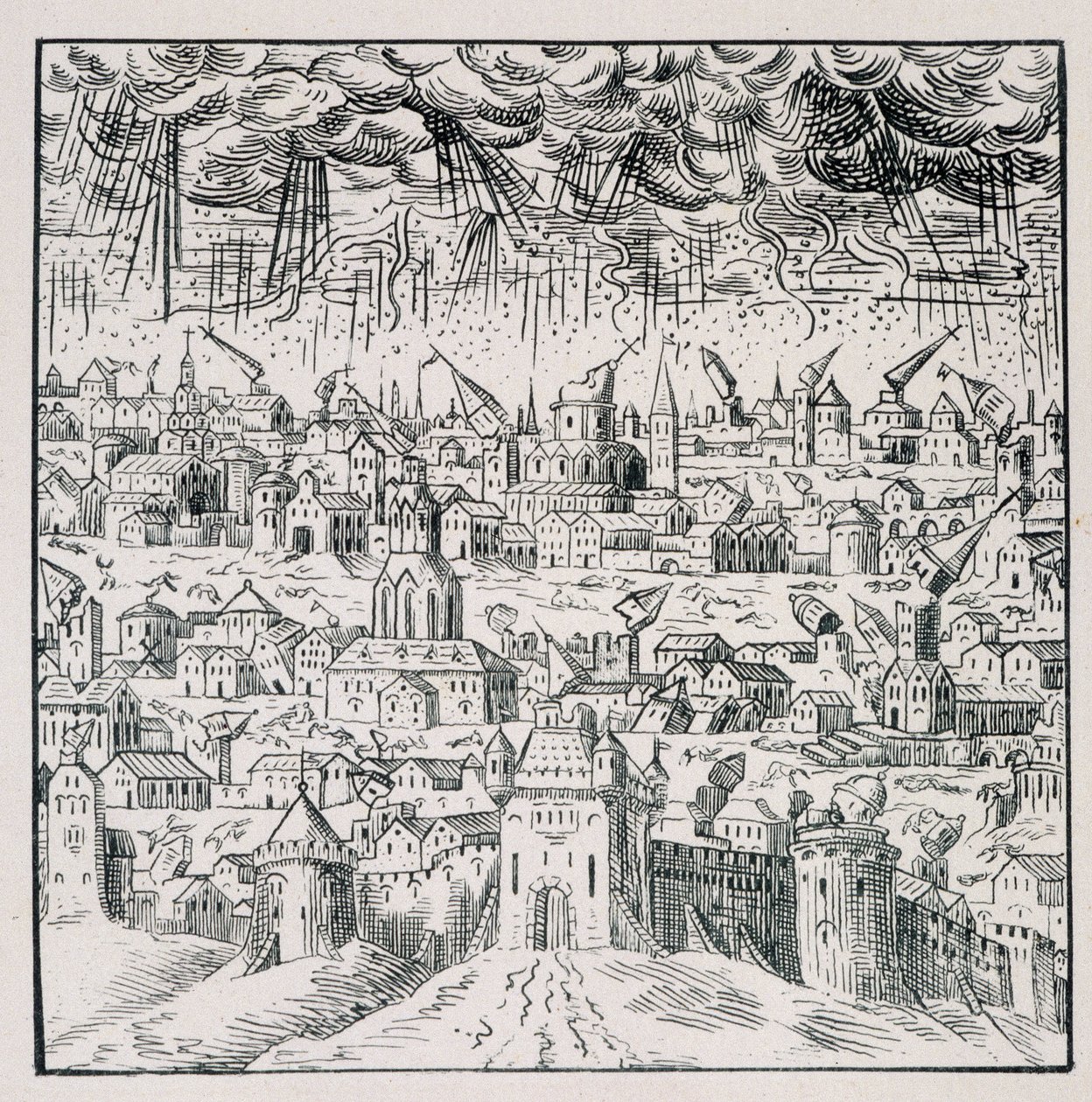 Terremoto a Baden - in “Collection of 39 figures representing the calamities of France from 1562 to 1586”; stampa di Louis Perrin da Unknown artist