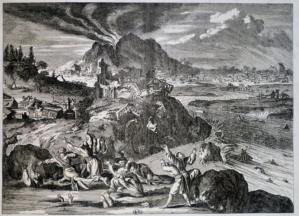 Terremoto a Tokyo nel 1650 - incisione da Unknown artist