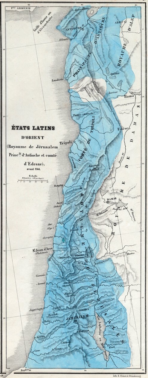 Stati latini orientali prima del 1144 - Regno di Gerusalemme - Principato di Antiochia - Contea di Edessa - Mappa preparata da M J-H Schnitzler, Atlante storico e pittoresco 1858 da Unknown artist