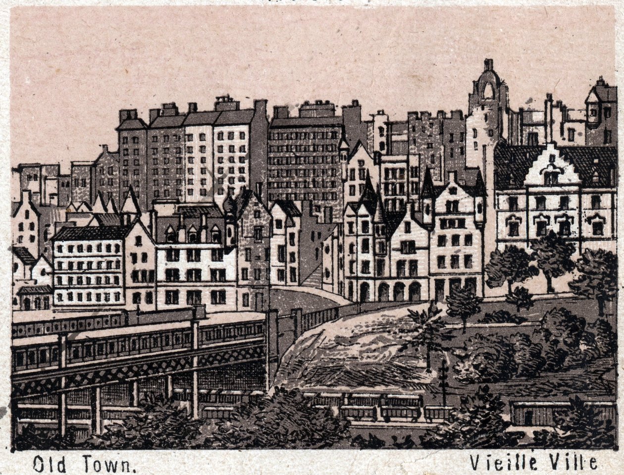 Edimburgo, Scozia: vista della Città Vecchia di Edimburgo. in "Il mondo illustrato 168 vedute". Non datato (fine XIX secolo) da Unknown artist