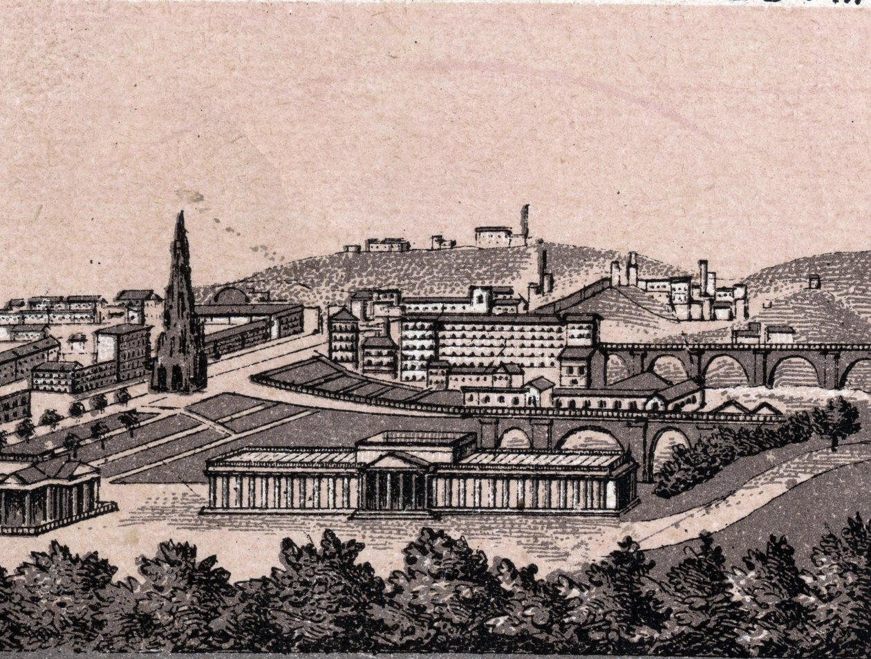 Edimburgo, Scozia: vista della città dal castello di Edimburgo. in "Il mondo illustrato 168 vedute". Non datato (fine XIX secolo) da Unknown artist