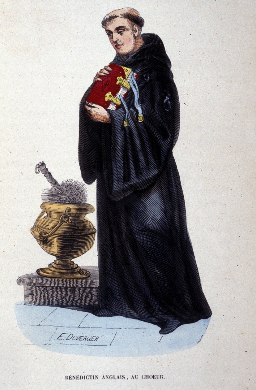 Benedettino inglese. Incisione da un album sugli ordini religiosi, Parigi. da Unknown artist