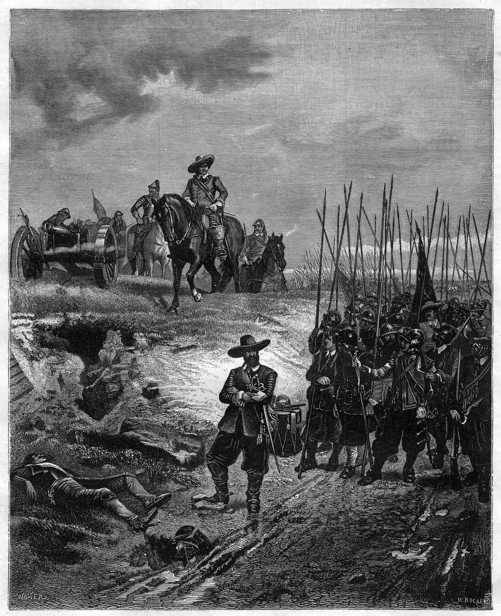 Guerre civili inglesi: Oliver Cromwell alla battaglia di Marston Moor, 2 luglio 1644 - I parlamentari sconfissero i realisti sotto il principe Rupert. Incisione del XIX secolo da Unknown artist