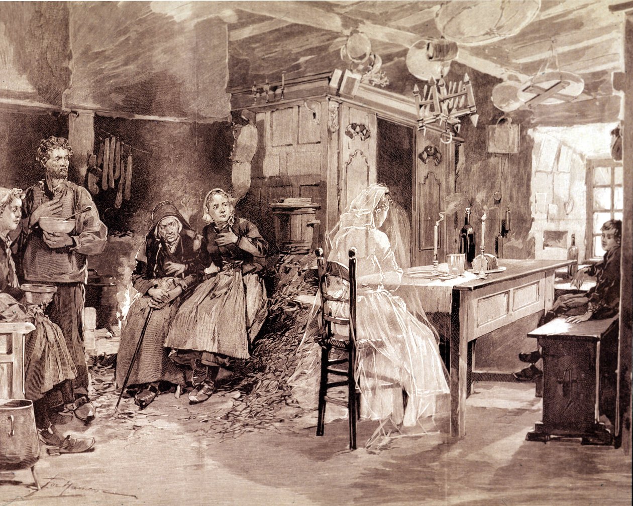 Incisione che raffigura una leggenda bretone secondo cui i fantasmi delle persone morte in mare si presenterebbero ai loro cari ogni 1 novembre da Unknown artist
