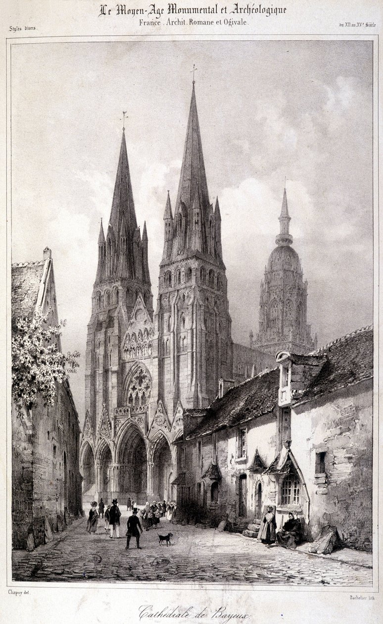 Incisione della Cattedrale di Bayeux pubblicata in 