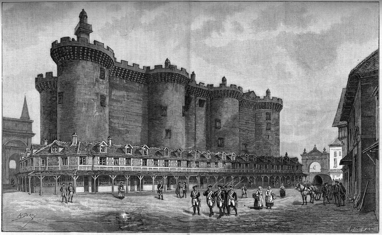 Incisione che rappresenta il quartiere della Bastiglia, con la prigione, nel 1788. da Unknown artist