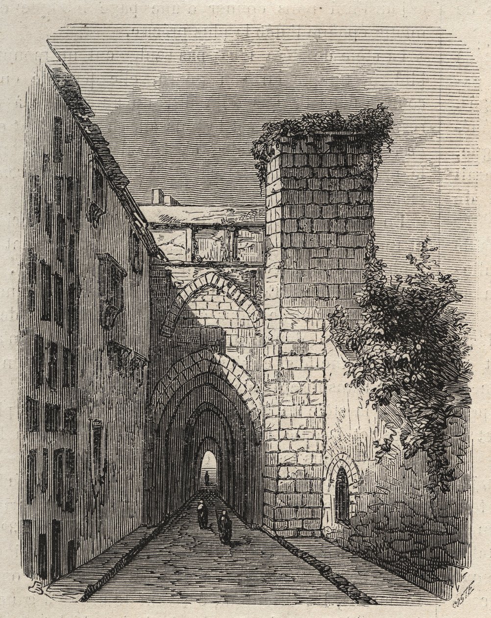 Ingresso della Medrese Araba (Scuola Superiore) a Gerusalemme dove fu sepolta la stele di Mesha del tempio - incisione in 