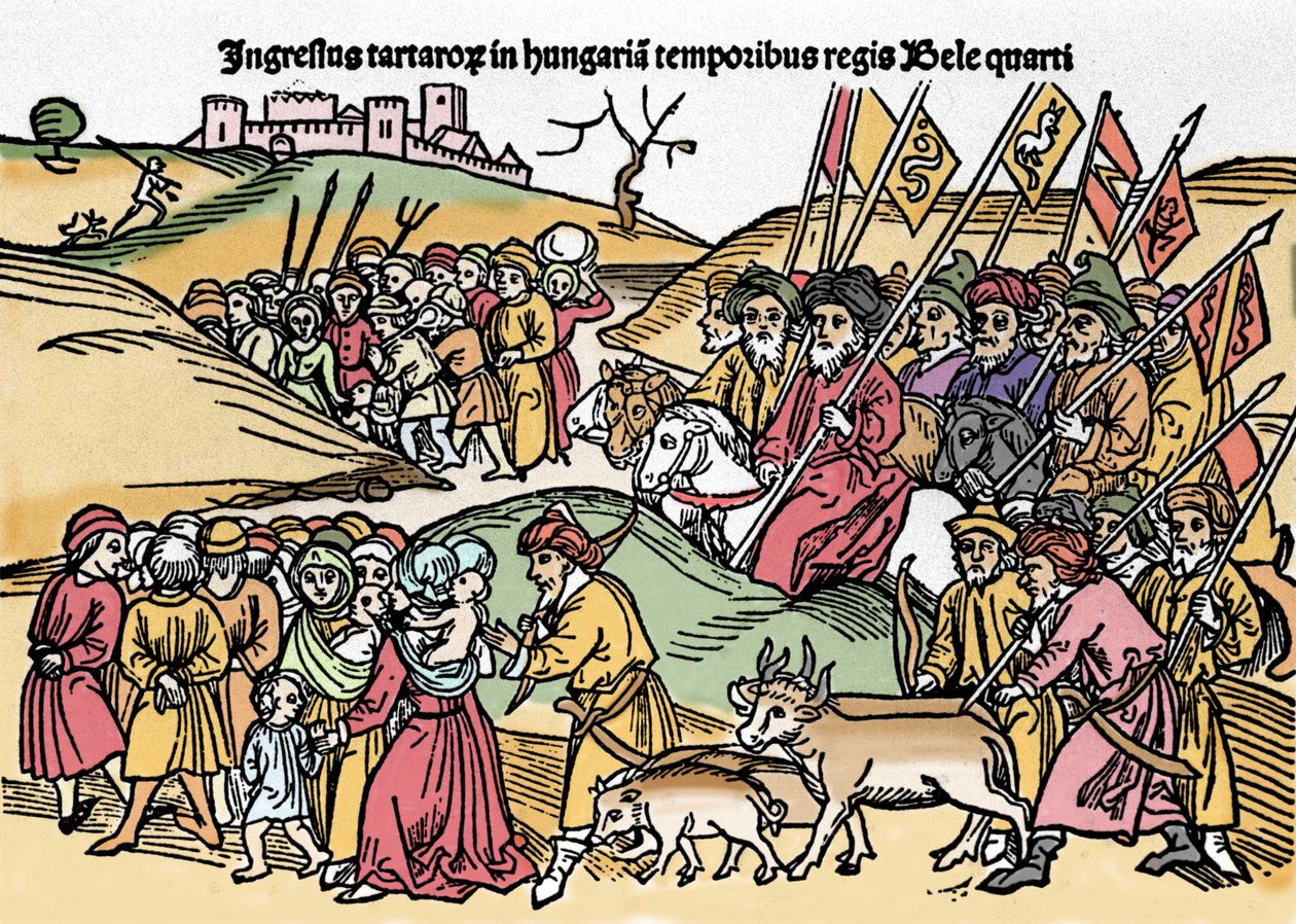 Ingresso dei Tartari in Ungheria sotto il regno di Bela IV. Incisione da "Chronica Hungariae". Biblioteca Marciana, Venezia da Unknown artist