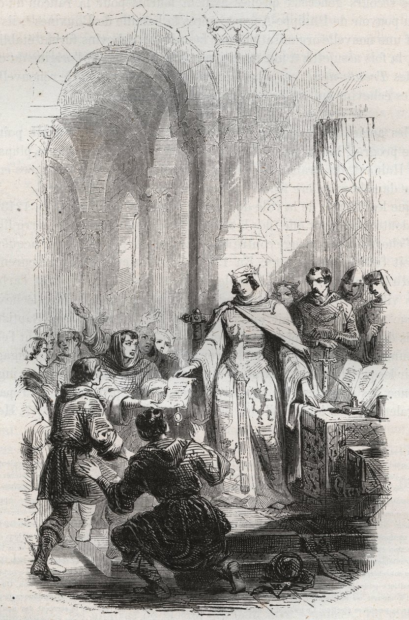 Ermesinde, contessa di Lussemburgo - Carta di affrancamento concessa da Ermesinde I di Lussemburgo agli abitanti di Lussemburgo nel 1243 - Incisione del 1868 in 