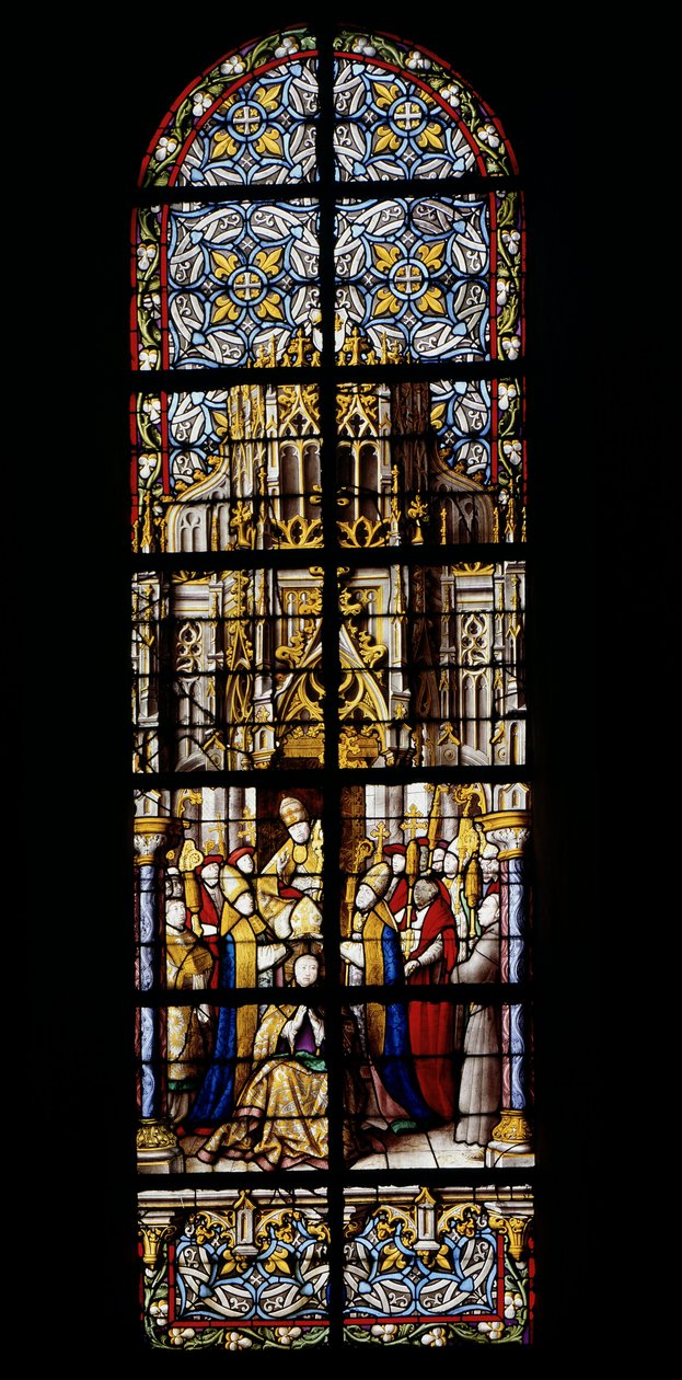 Eugenio III, ex monaco di Claivaux, sale al trono pontificio il 15 febbraio 1145. Vetrata alla Cattedrale di Tournai: Transepto sinistro (2) da Unknown artist