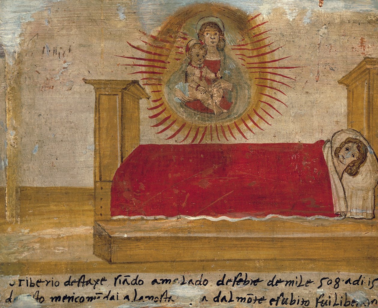 Ex-voto raffigurante Madonna e Bambino con paziente a letto, Abbazia di Santa Maria del Monte, Cesena da Unknown artist