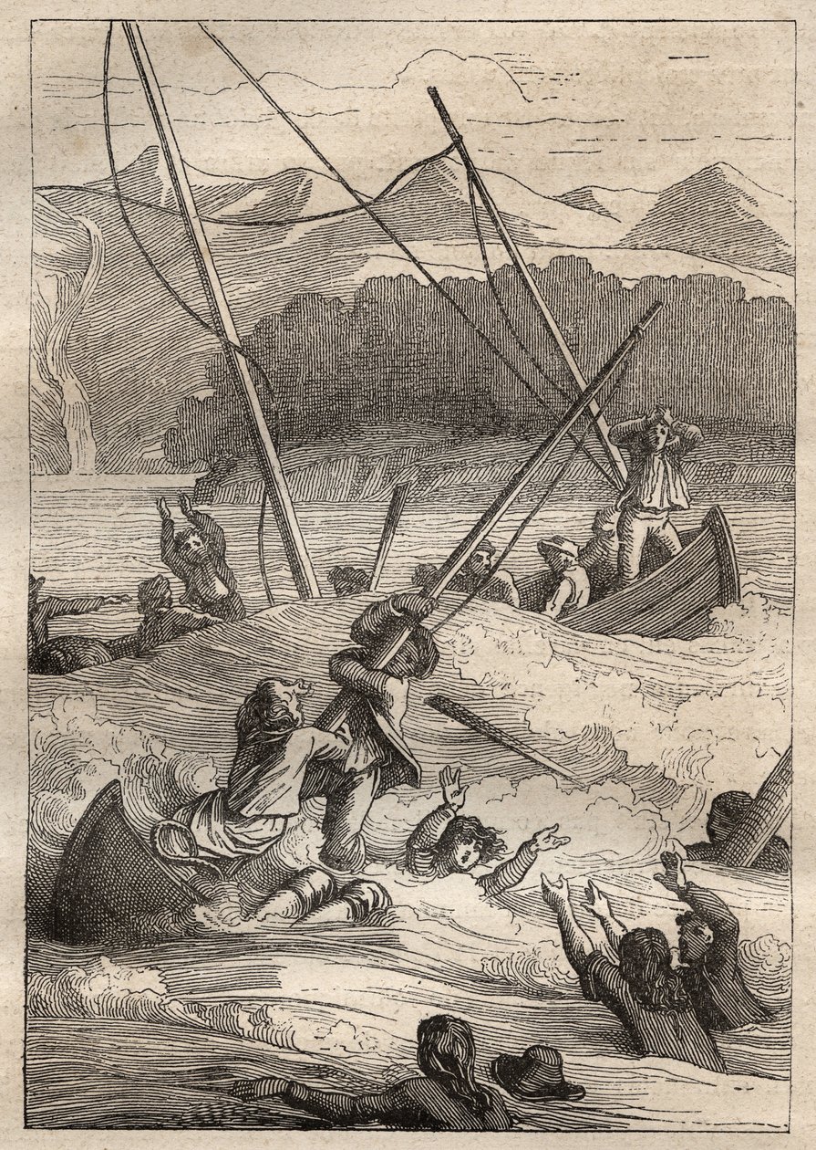 Spedizione intorno al mondo (1785-1788) di Jean François Galaup de La Pérouse (1741-1788): naufragio delle barche al porto dei Francesi (Alaska) - illustrazione tratta da "I grandi marinai del XVIII secolo" da Unknown artist